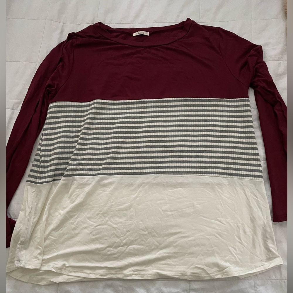NEW E. Luna Burgundy Gray and Cream Color Block Long Sleeve Top Size 1X - Picture 4 of 4